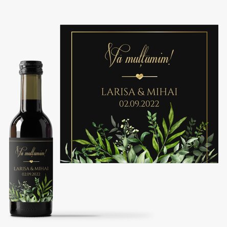 Mini sticluță de vin mărturie personalizată cu text - Mulțumire