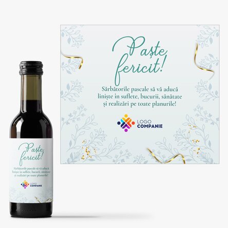 Mini sticluță de vin personalizată cu logo și mesaj - Paște fericit!