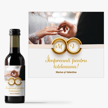 Mini sticluță de vin personalizată cu o poză și text - Împreună pentru totdeauna