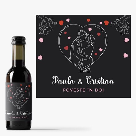 Mini sticluță de vin personalizată cu numele voastre - Poveste în doi