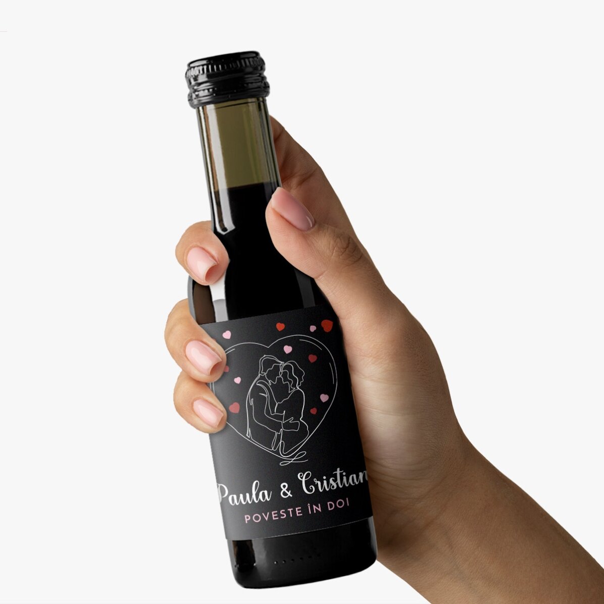 Mini sticluță de vin personalizată cu numele voastre - Poveste în doi