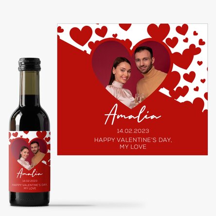 Mini sticluță de vin personalizată cu o poză și text - Te iubesc