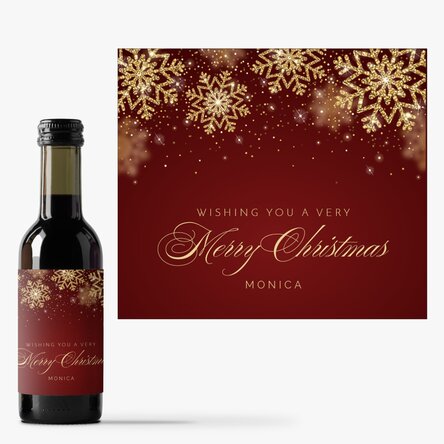 Mini sticluță de vin personalizată cu text - Golden snowflakes
