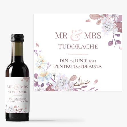 Mini sticluță de vin mărturie personalizată cu text - Mr & Mrs
