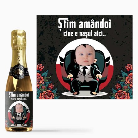 Mini sticluță de vin spumant personalizată - Cerere pentru nași