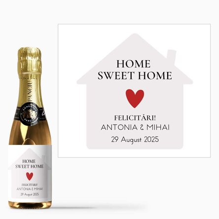 Mini sticluță de vin spumant personalizată cu mesaj - Casă