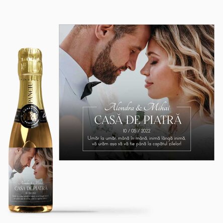 Mini sticluță de vin spumant personalizată cu mesaj și poză - Noi