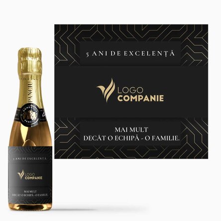 Mini sticluță de vin spumant personalizată cu text - Aniversare brand 