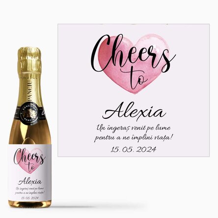 Mini sticluță de vin spumant personalizată cu text - Cheers to...