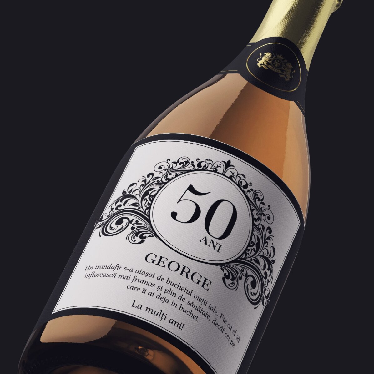 Mini sticluță de vin spumant personalizată cu text - Classic