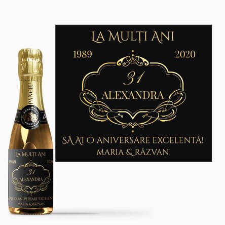 Mini sticluță de vin spumant personalizată cu text - Elegant