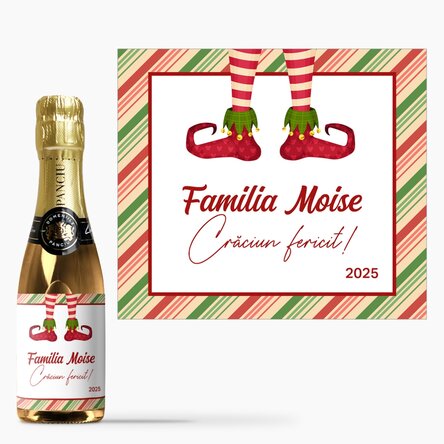 Mini sticluță de vin spumant personalizată cu text - Elf