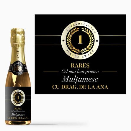 Mini sticluță de vin spumant personalizată cu text - Premiu
