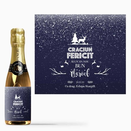 Mini sticluță de vin spumant personalizată cu text - Snowing Night