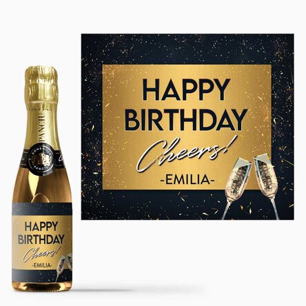 Mini sticluță de vin spumant personalizată - Golden Birthday Party!