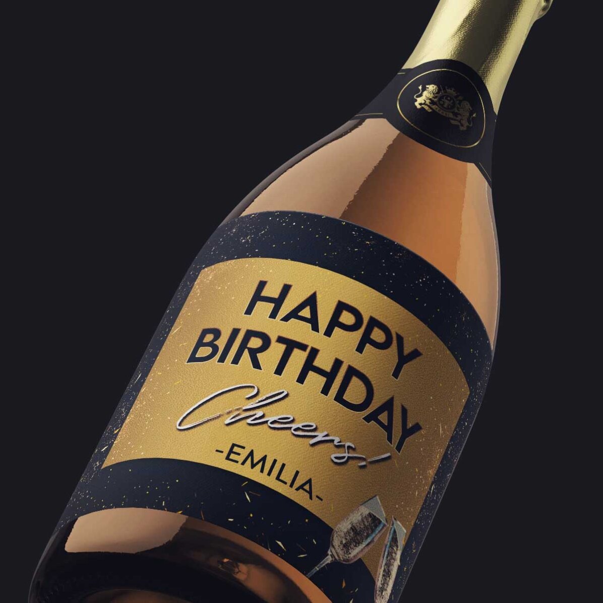 Mini sticluță de vin spumant personalizată - Golden Birthday Party!