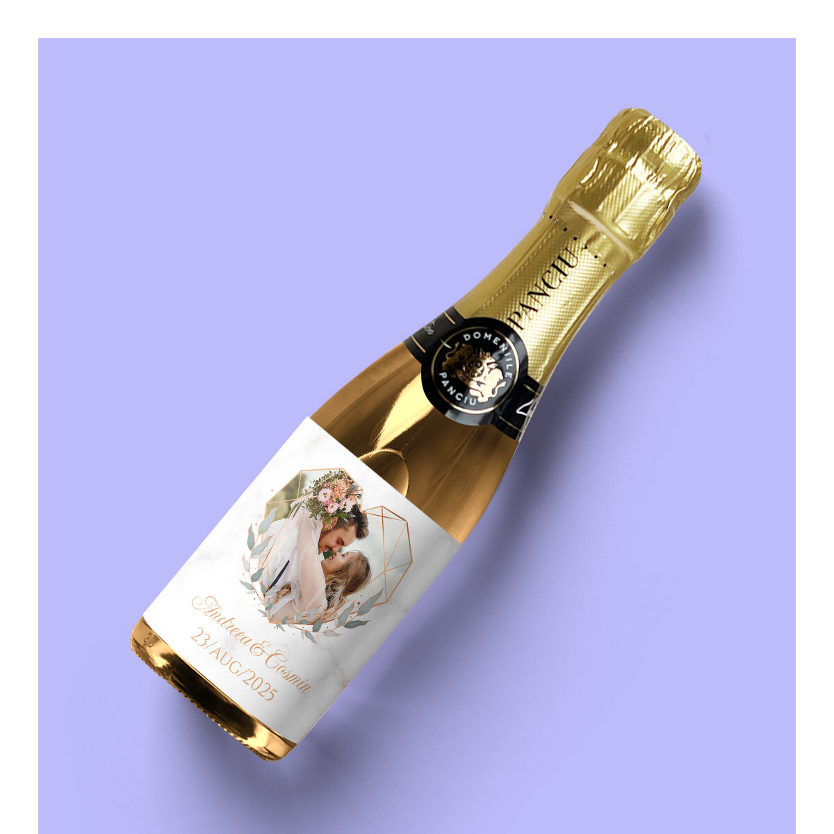 Személyre szabott mini palackok pezsgővel
