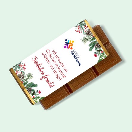 Mini tabletă de ciocolată personalizată cu logo și mesaj de Crăciun