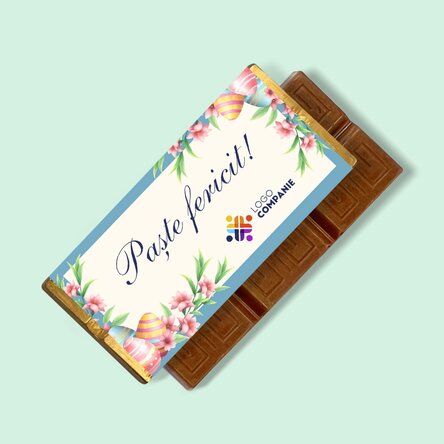 Mini tabletă de ciocolată personalizată cu logo și mesaj - Paște fericit