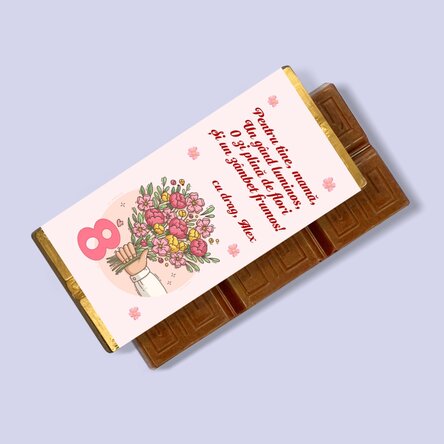Mini tabletă de ciocolată personalizată cu mesaj - Buchet de flori