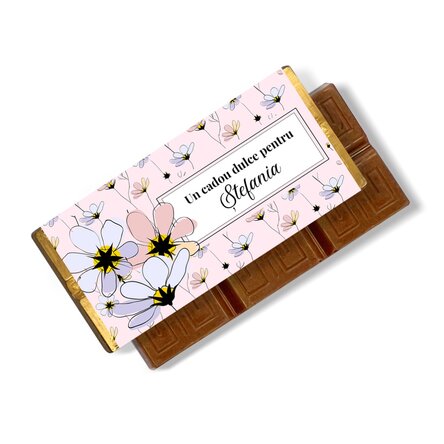 Mini tabletă de ciocolată personalizată cu mesaj - Model Floral
