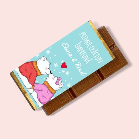 Mini tabletă de ciocolată personalizată cu mesaj - Primul Crăciun