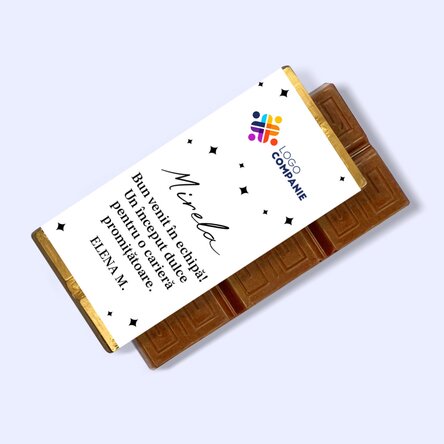 Mini tabletă de ciocolată personalizată cu mesaj și logo - Bine ai venit în echipă