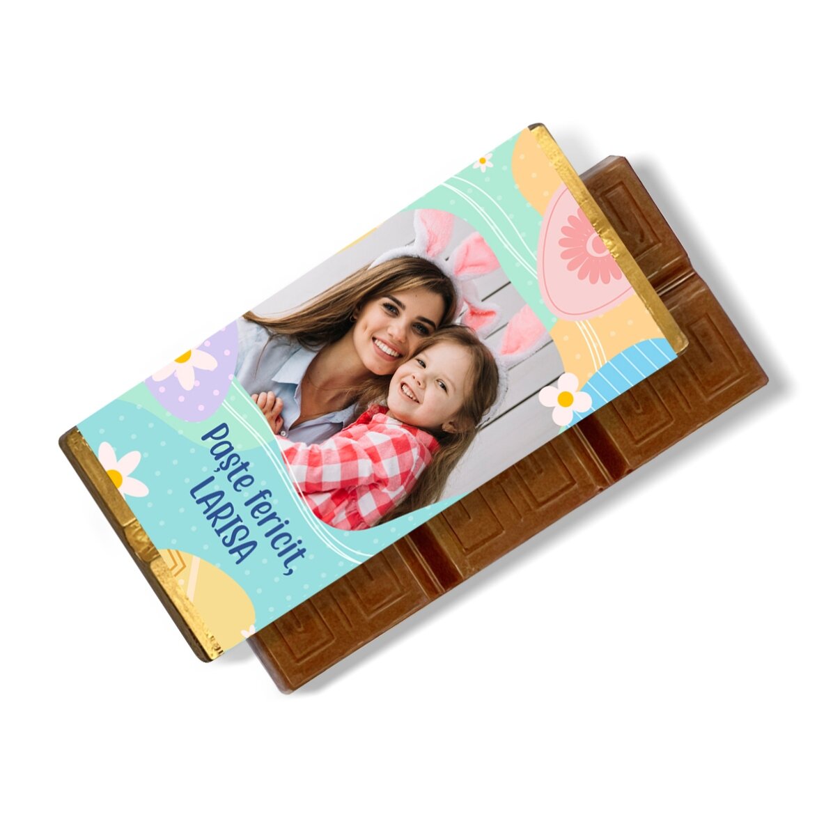 Mini tabletă de ciocolată personalizată cu mesaj și poză - Cadou dulce pentru Paște