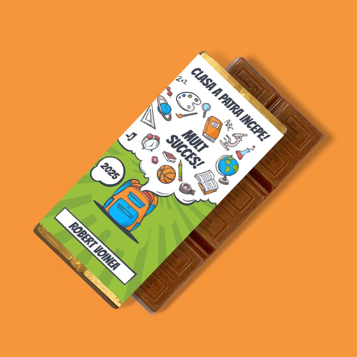 Mini tabletă de ciocolată personalizată cu text - Comic style school