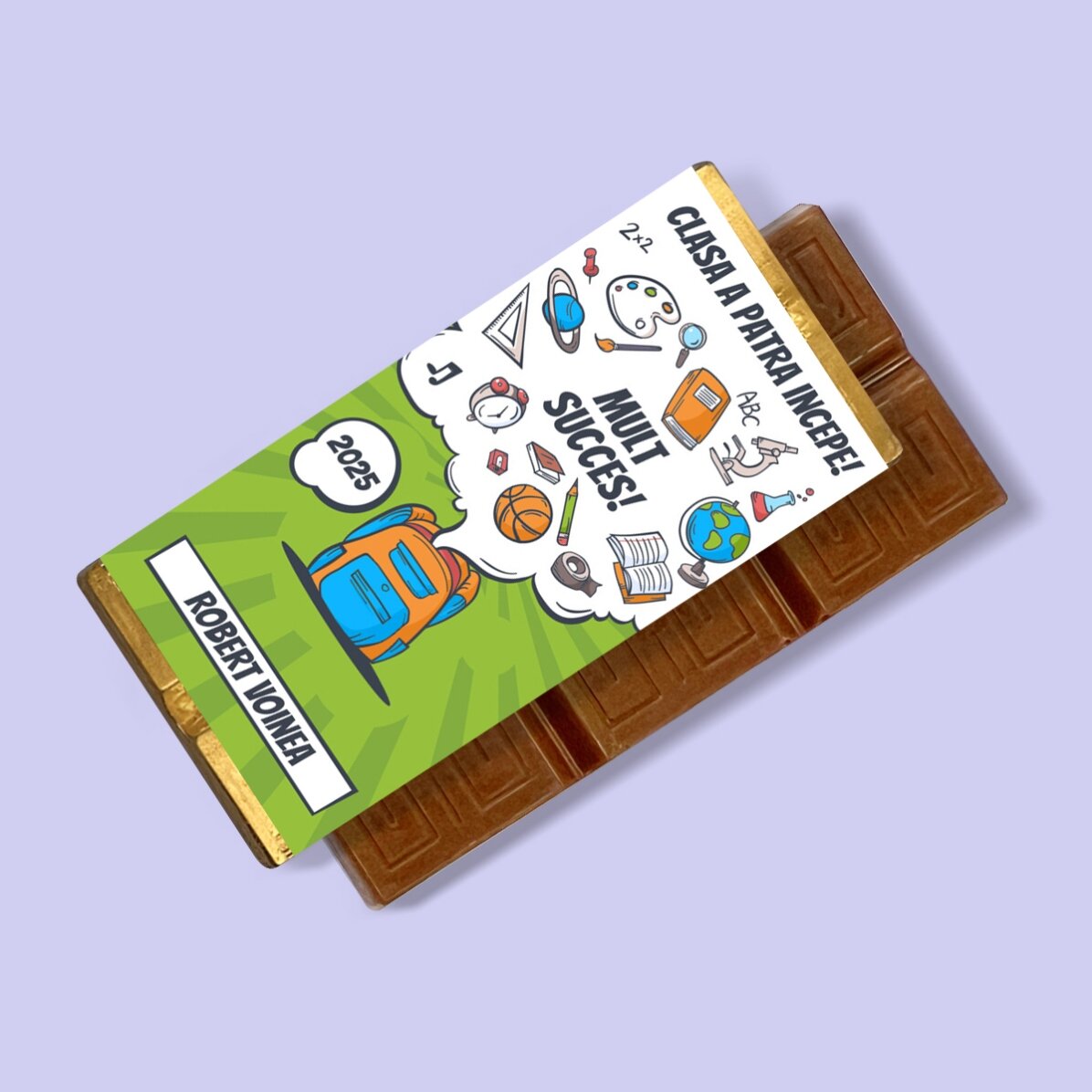 Mini tabletă de ciocolată personalizată cu text - Comic style school