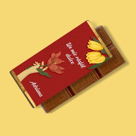 Mini tabletă de ciocolată personalizată cu text - Flowers