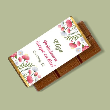 Mini tabletă de ciocolată personalizată cu text - Primăvara începe cu tine 