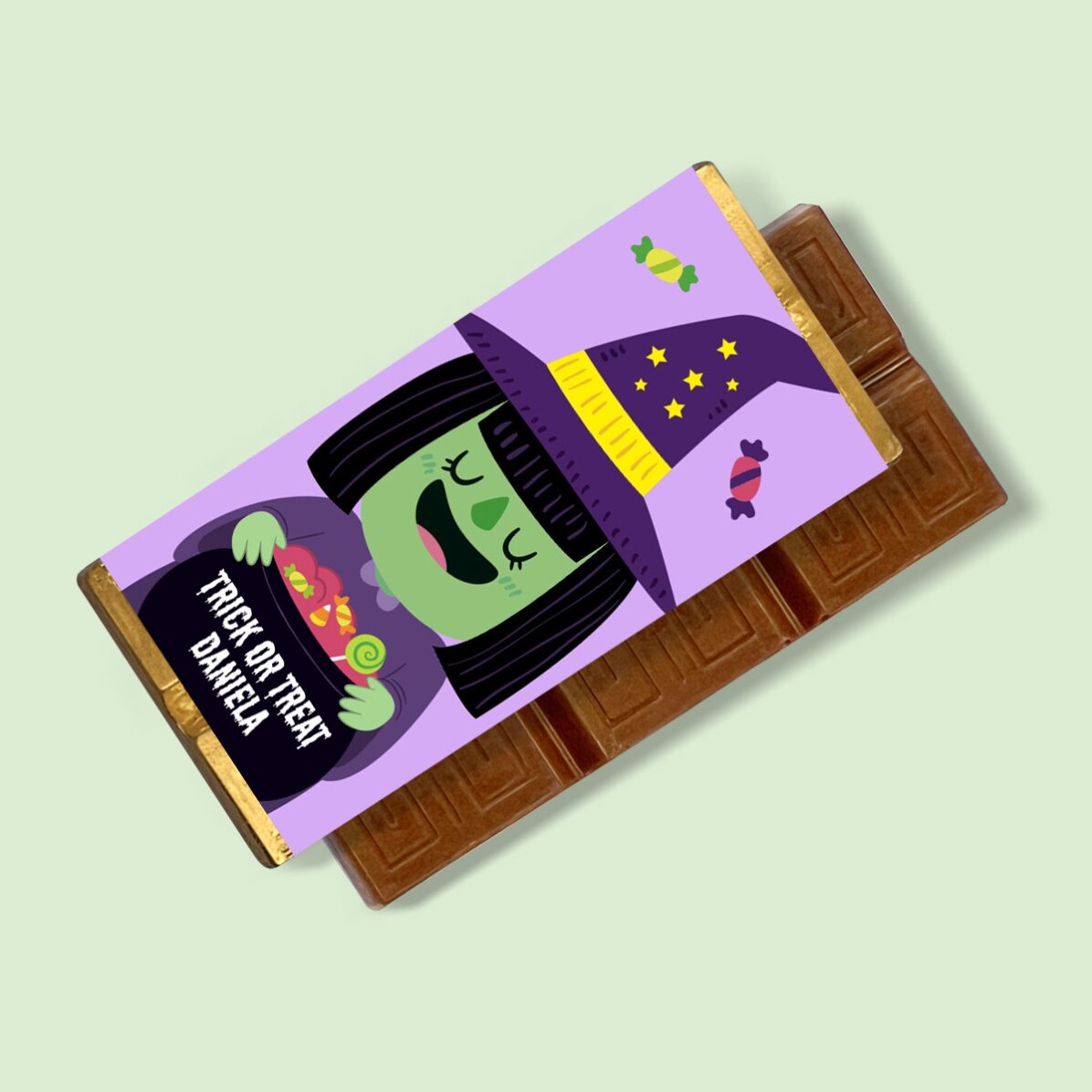 Mini tabletă de ciocolată personalizată cu text - Witch