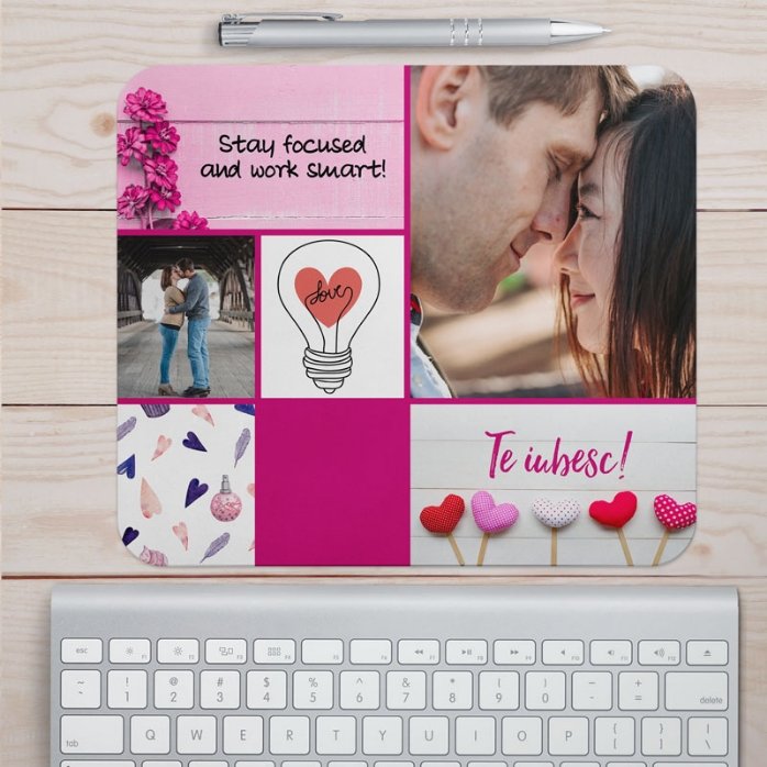 Mouse pad personalizat cu text și poză - Love