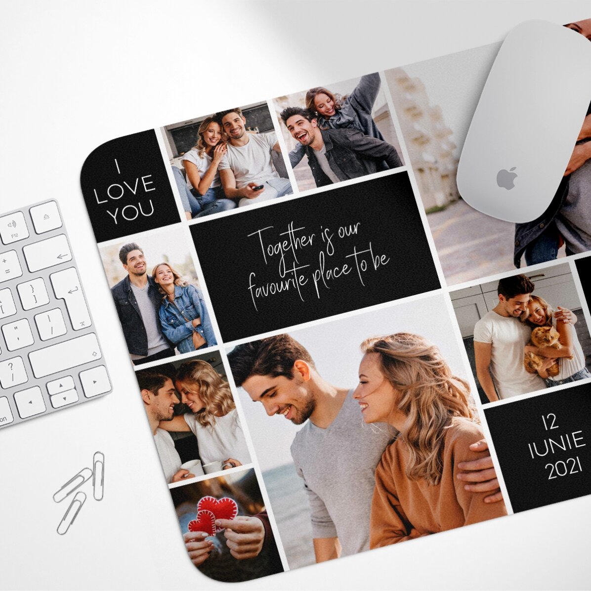 Mouse pad XL personalizat cu 9 poze și text - Memories