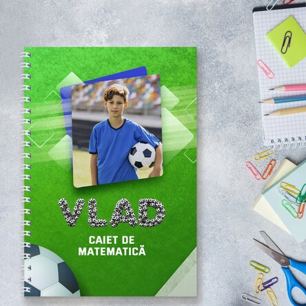 Notebook personalizat cu o poză și text  - Fotbal