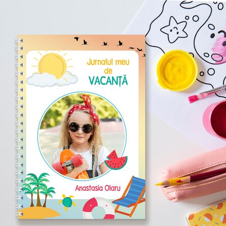 Notebook personalizat cu o poză și text - Jurnal de vacanță