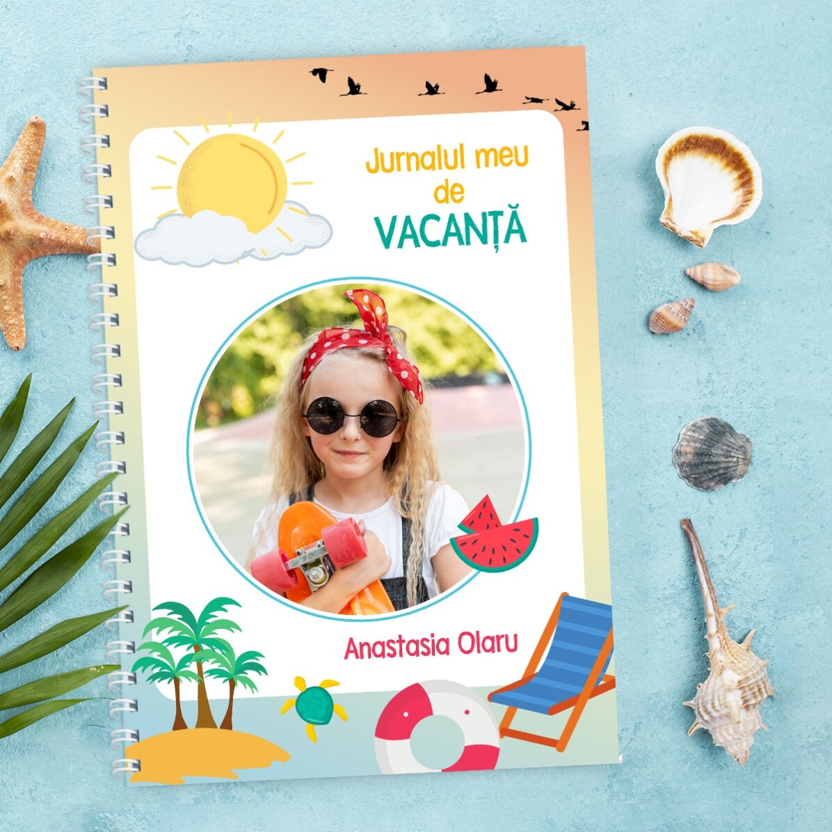 Notebook personalizat cu o poză și text - Jurnal de vacanță