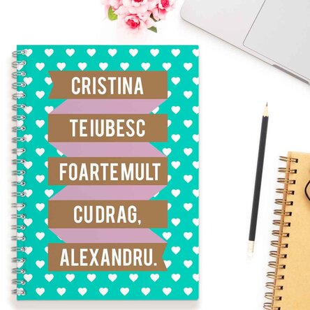 Notebook personalizat - Ribbon & Hearts