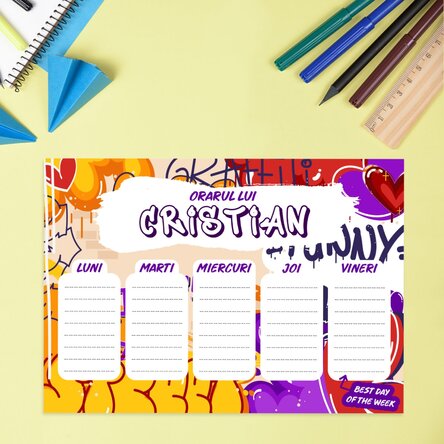 Orar personalizat cu text - Graffiti