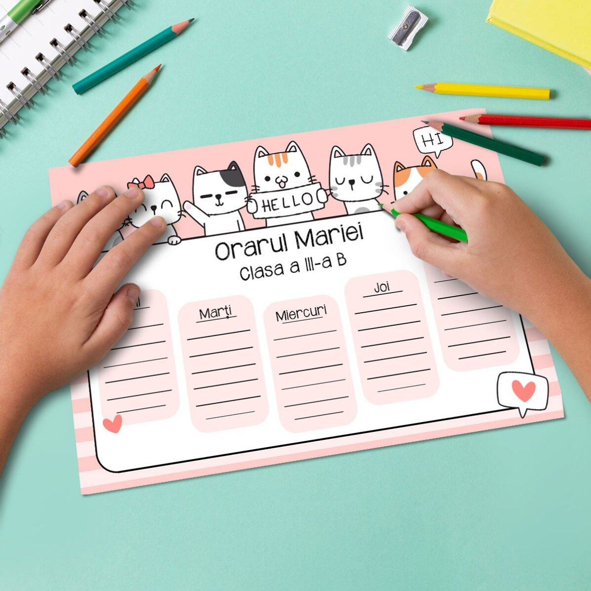 Orar personalizat cu text - Kitty