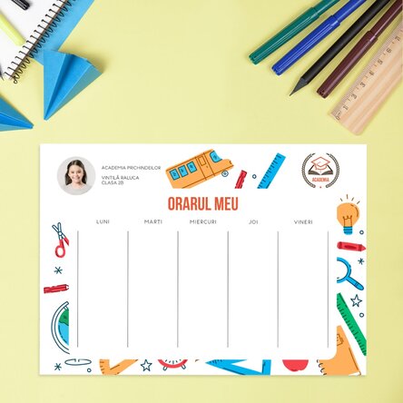 Orar personalizat cu text, poză și logo