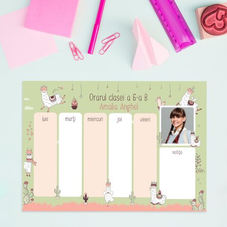 Orar personalizat cu text și poză - Llama