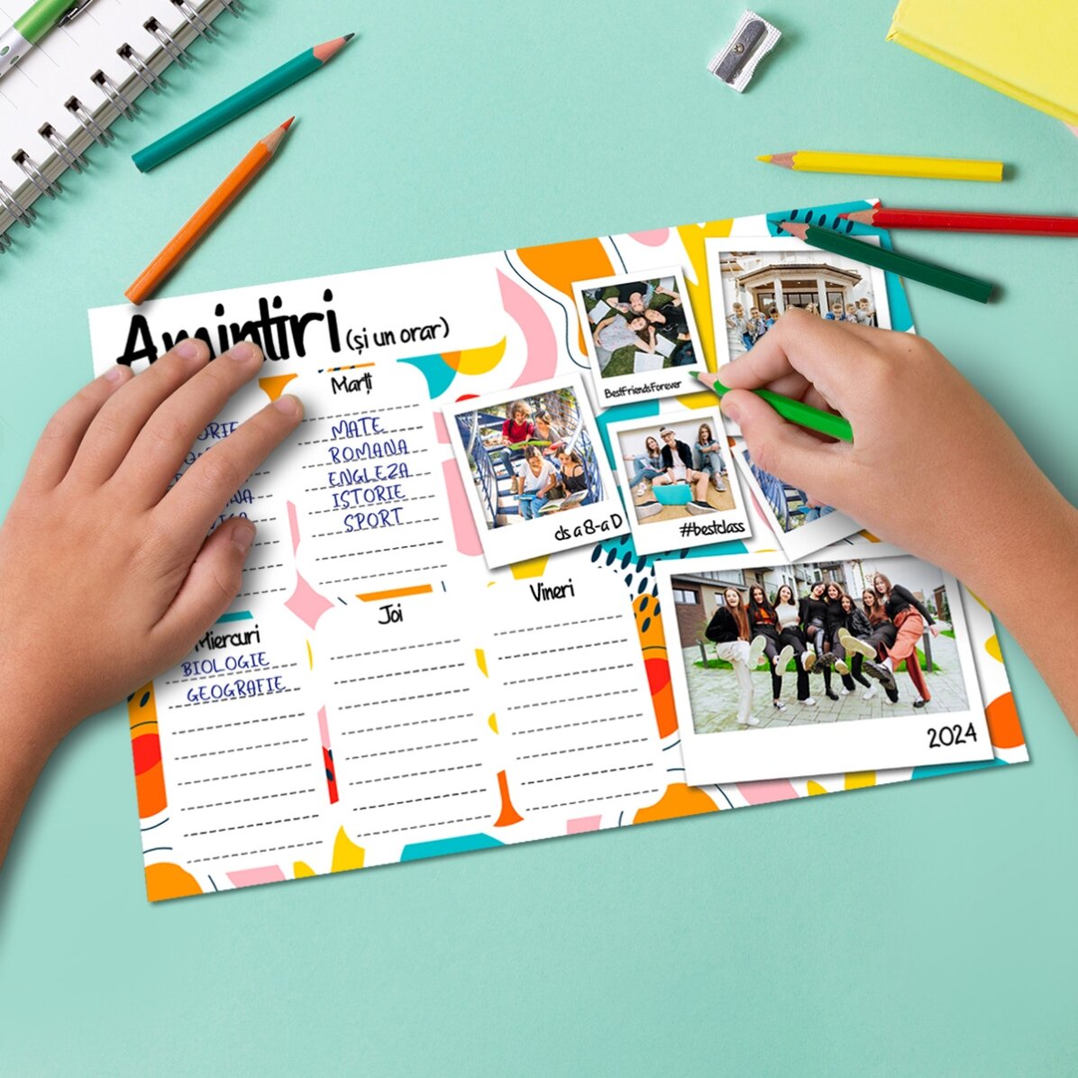 Orar personalizat cu text și poze - Amintiri din școală