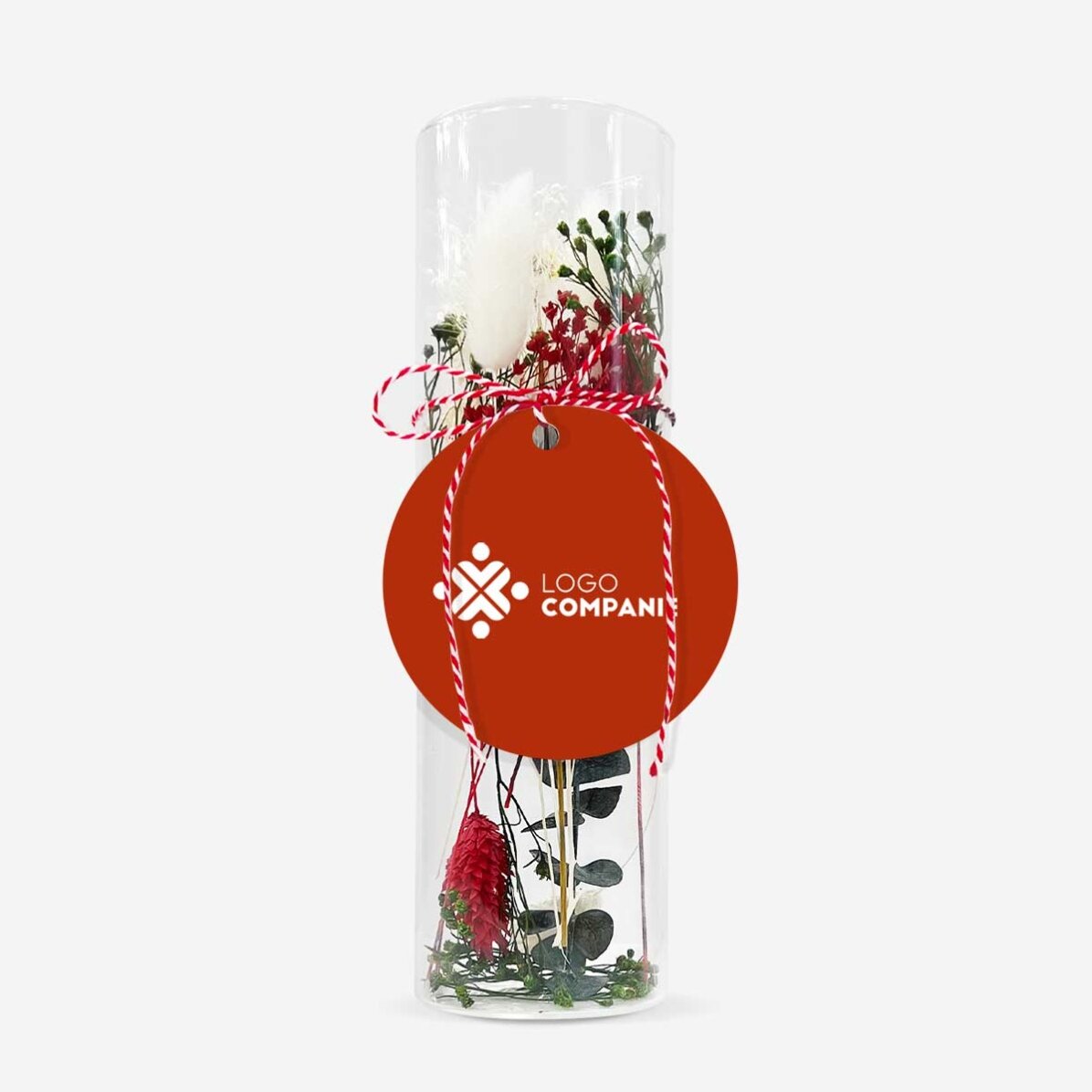 Ornament mărțișor din sticlă cu flori prezervate personalizat cu logo