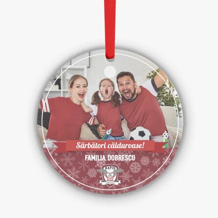 Ornament rotund FC Rapid personalizat cu poză și text - Sărbători fericite