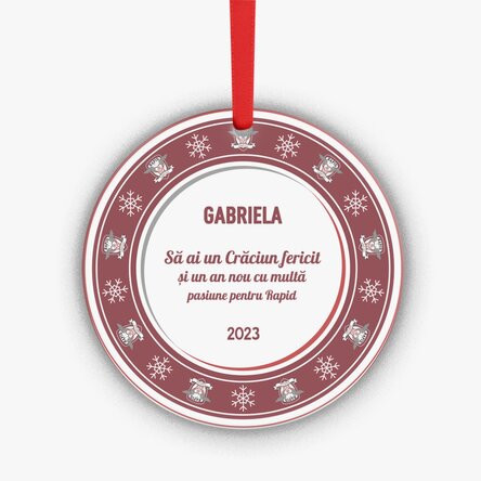 Ornament rotund FC Rapid personalizat cu text - Fulgi de zăpadă