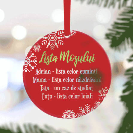Ornament rotund personalizat cu mesaj - Lista Moșului