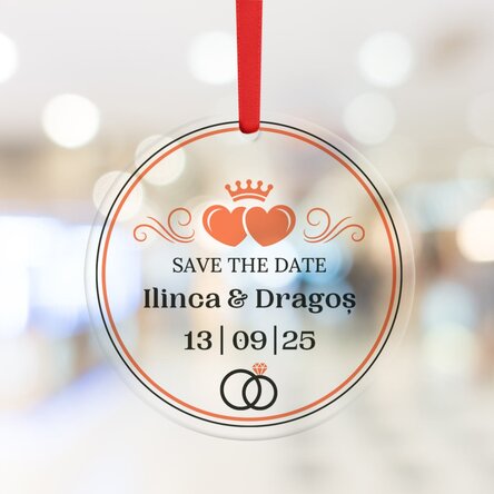 Ornament rotund personalizat cu mesaj - Save the Date