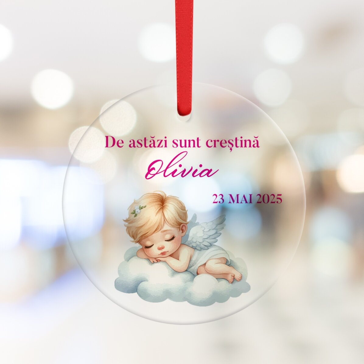 Ornament rotund personalizat cu text - Botez